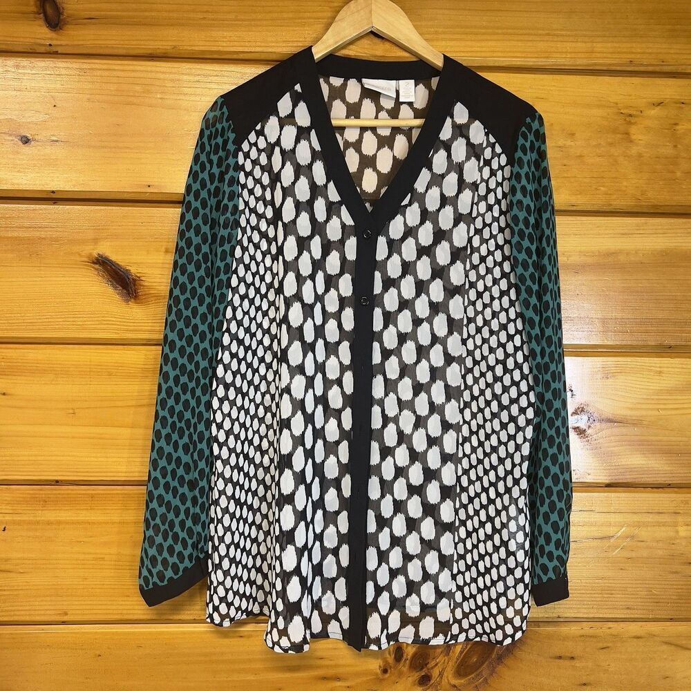 Chico's Women Sheer Leopard Print Long Sleeve Button-Up Shirt Size 2 (US Size L